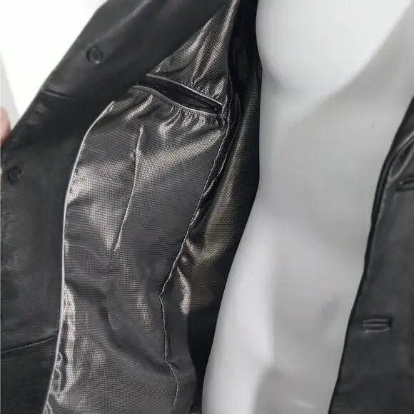 EXCELLED! LUXURIOUS BLACK GENUINE LEATHER TAILORED FREES JACKET, BLAZER! SZ M